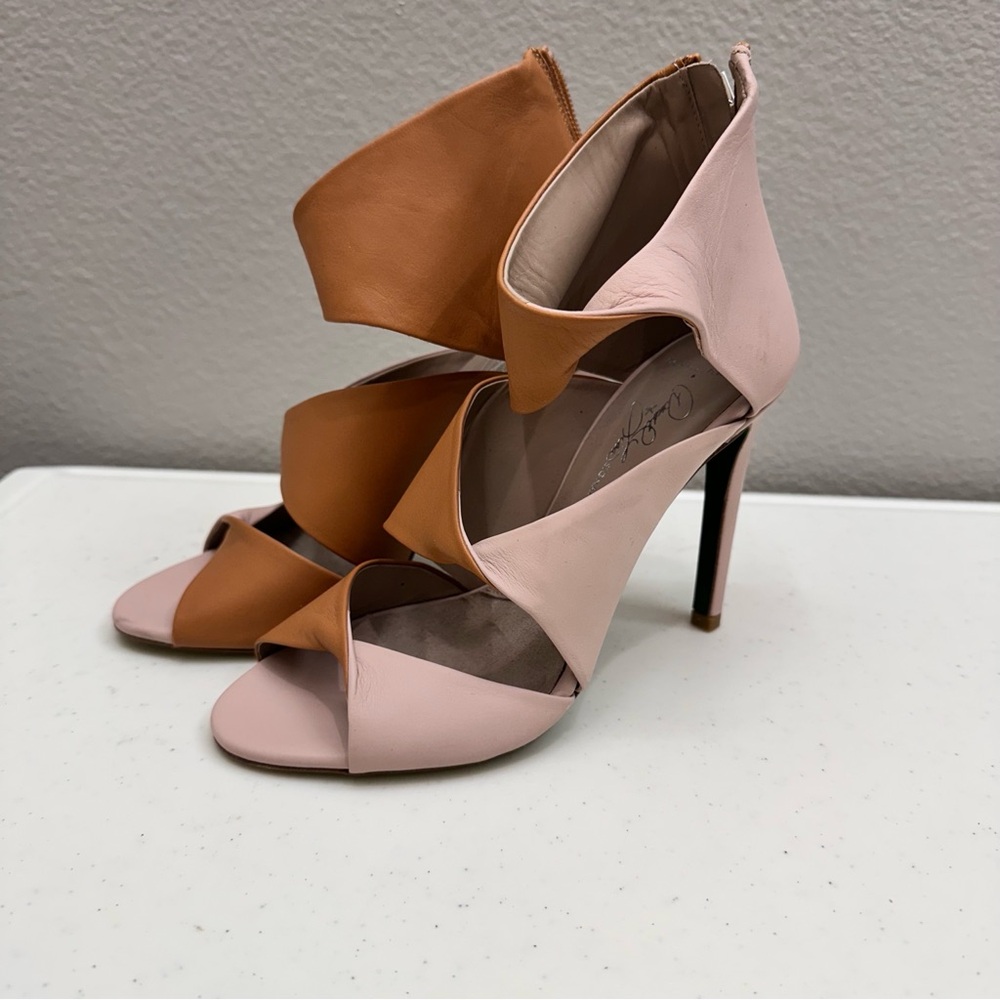 Donald J. Pliner Two-Tone Pink and Tan Leather High Heel Sandals